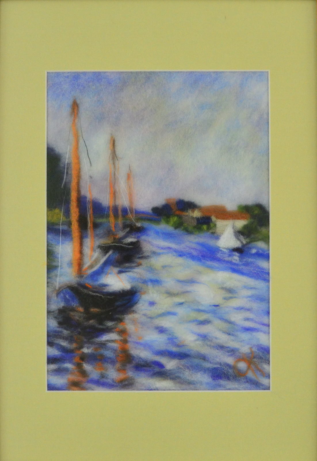 Boats on the Seine at Argenteuil by Gustave Caillebotte. Wool Art Gallery. Picture made of superfine merino wool