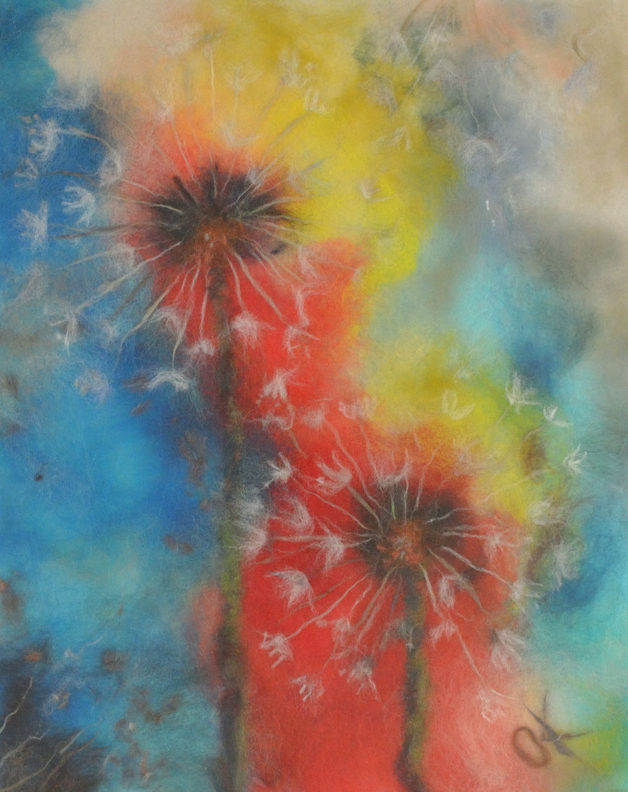 Dandelions. Wool Art Gallery. Picture made of merino wool