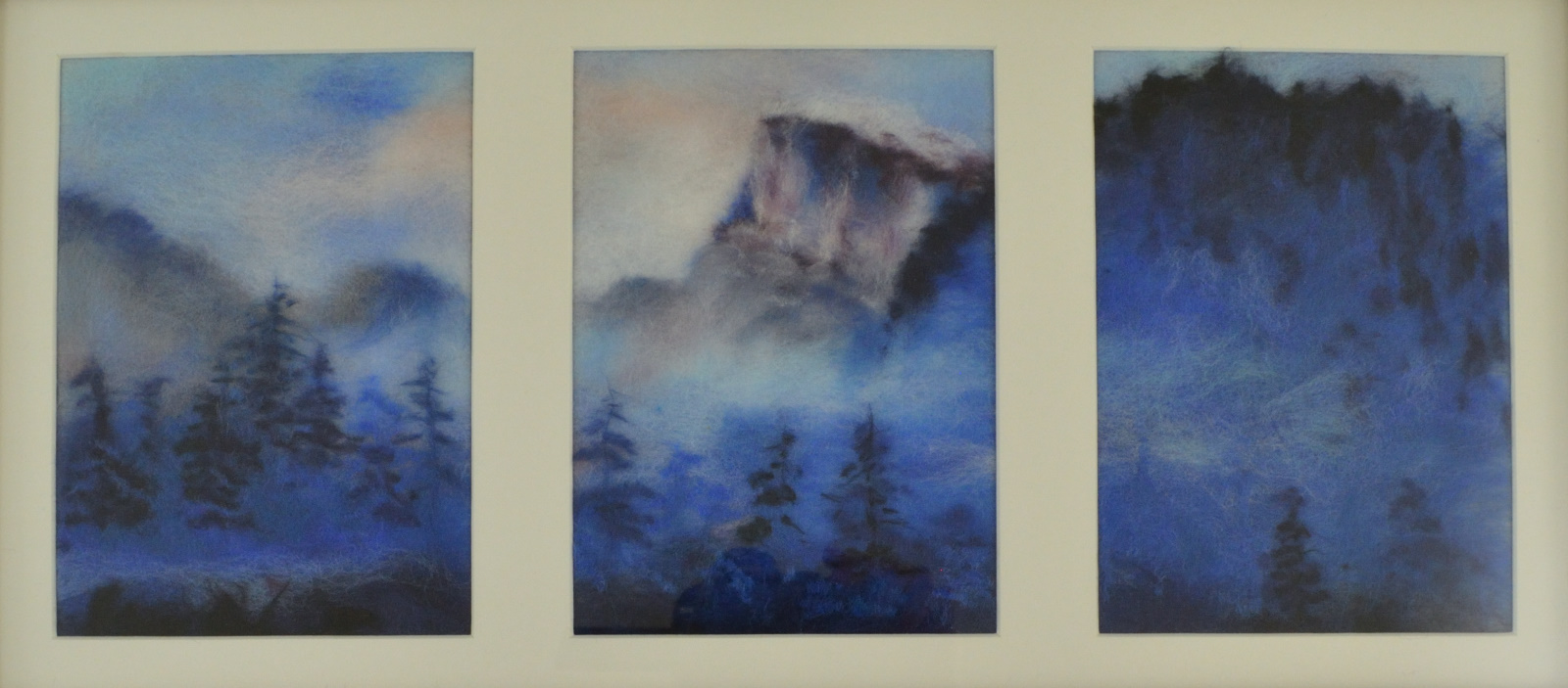 Foggy-mountains. Wool Art Gallery. Picture made of merino wool