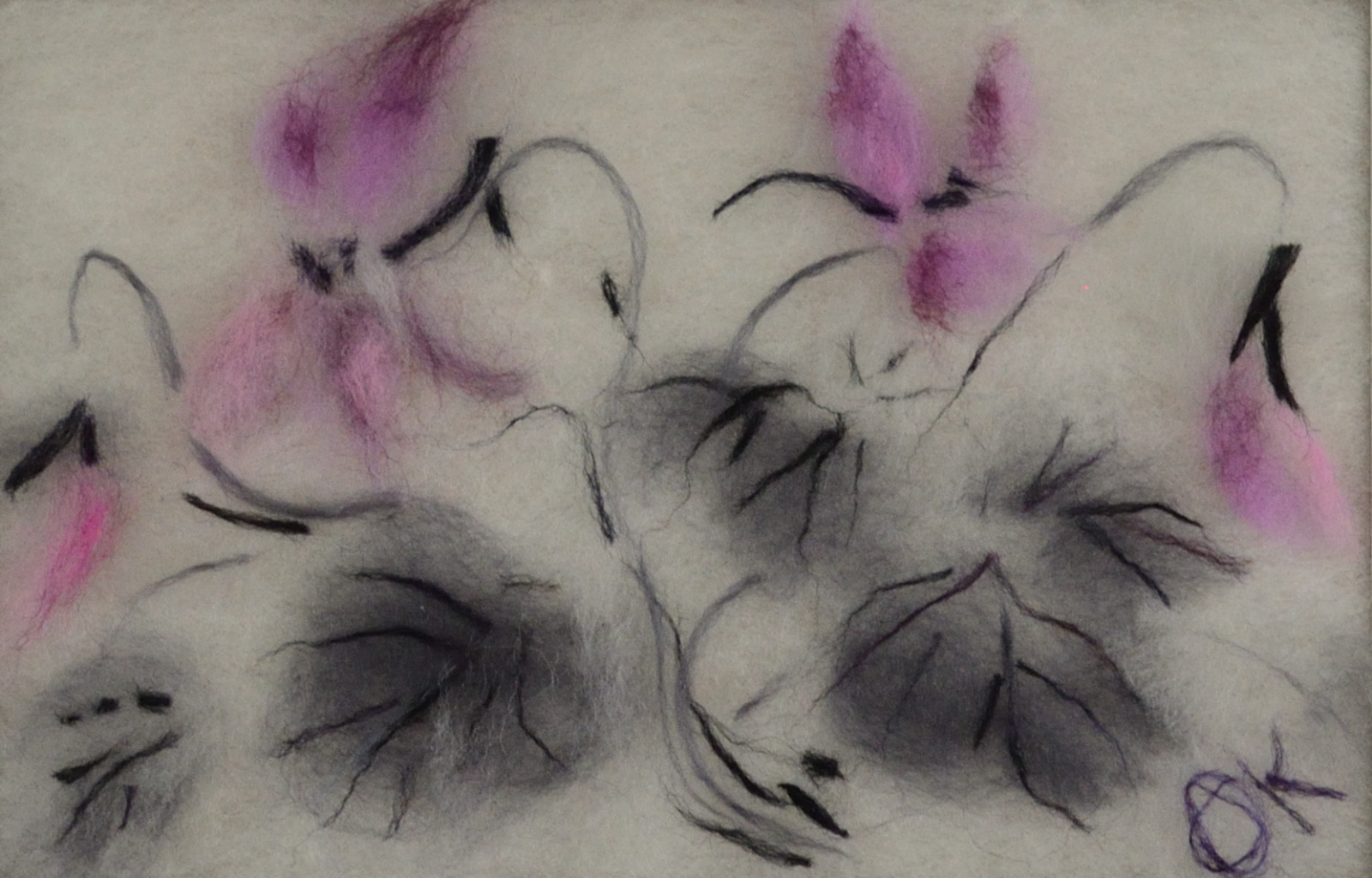 Pink flowers. Wool Art Gallery. Picture made of fine merino wool