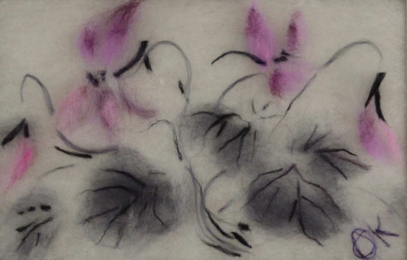 Pink flowers. Wool Art Gallery. Picture made of fine merino wool