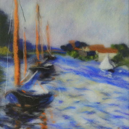 Boats on the Seine at Argenteuil by Gustave Caillebotte. Wool Art Gallery. Picture made of superfine merino wool