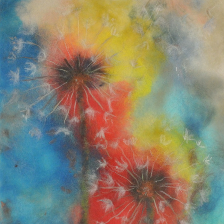 Dandelions. Wool Art Gallery. Picture made of merino wool