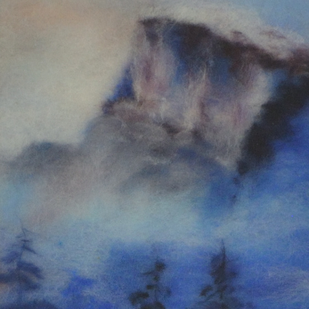 Foggy-mountains. Wool Art Gallery. Picture made of merino wool