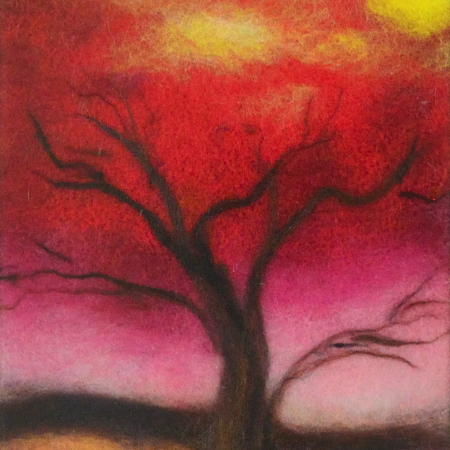 Landscape in red. Wool Art Gallery. Picture made of fine merino wool