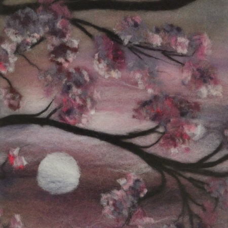 Moon and sakura. Wool Art Gallery. Picture made of merino wool