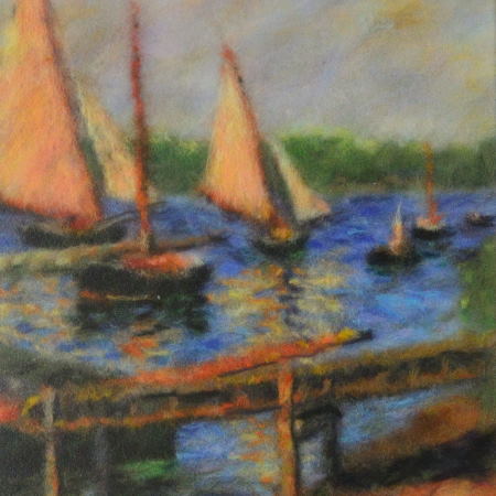 Sailing Boats at Argenteuil by Gustave Caillebotte. Wool Art Gallery. Picture made of superfine merino wool