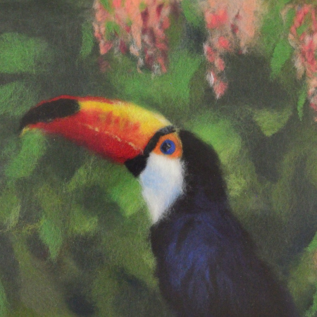 Toucan and flowers. Wool Art Gallery. Picture made of fine merino wool