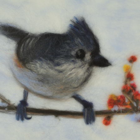 Tufted titmouse. Wool Art Gallery. Picture made of merino wool